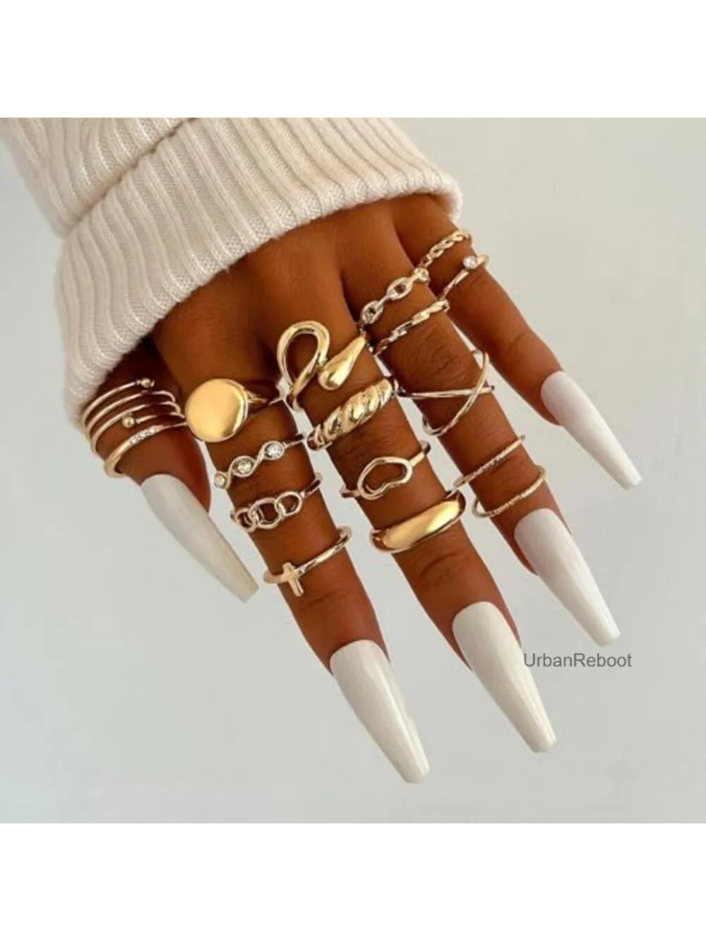 Gold Stackable Rings for Women, 24-60 Pcs Knuckle Ring Set Dainty Chunky CZ